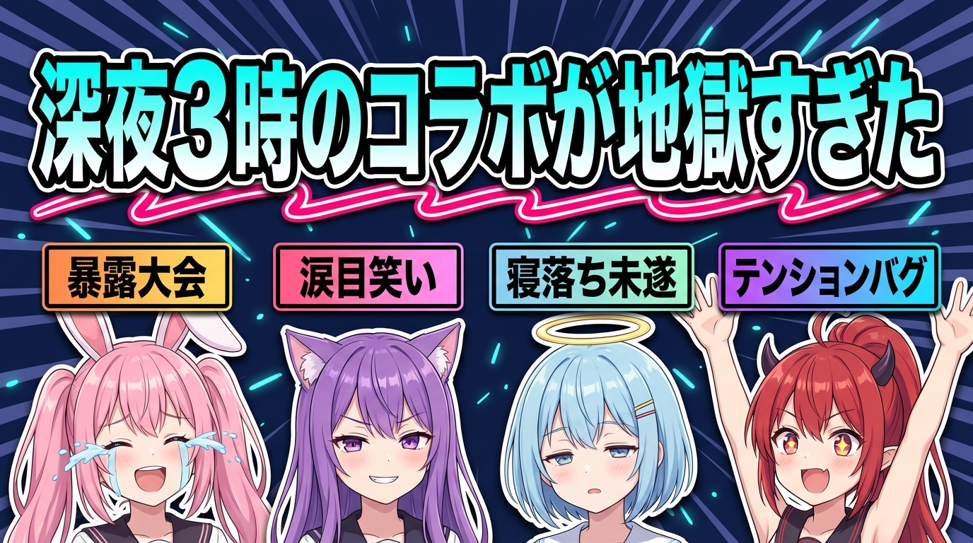 VTuber 深夜テンション暴走配信（4人横並びバッジ型）